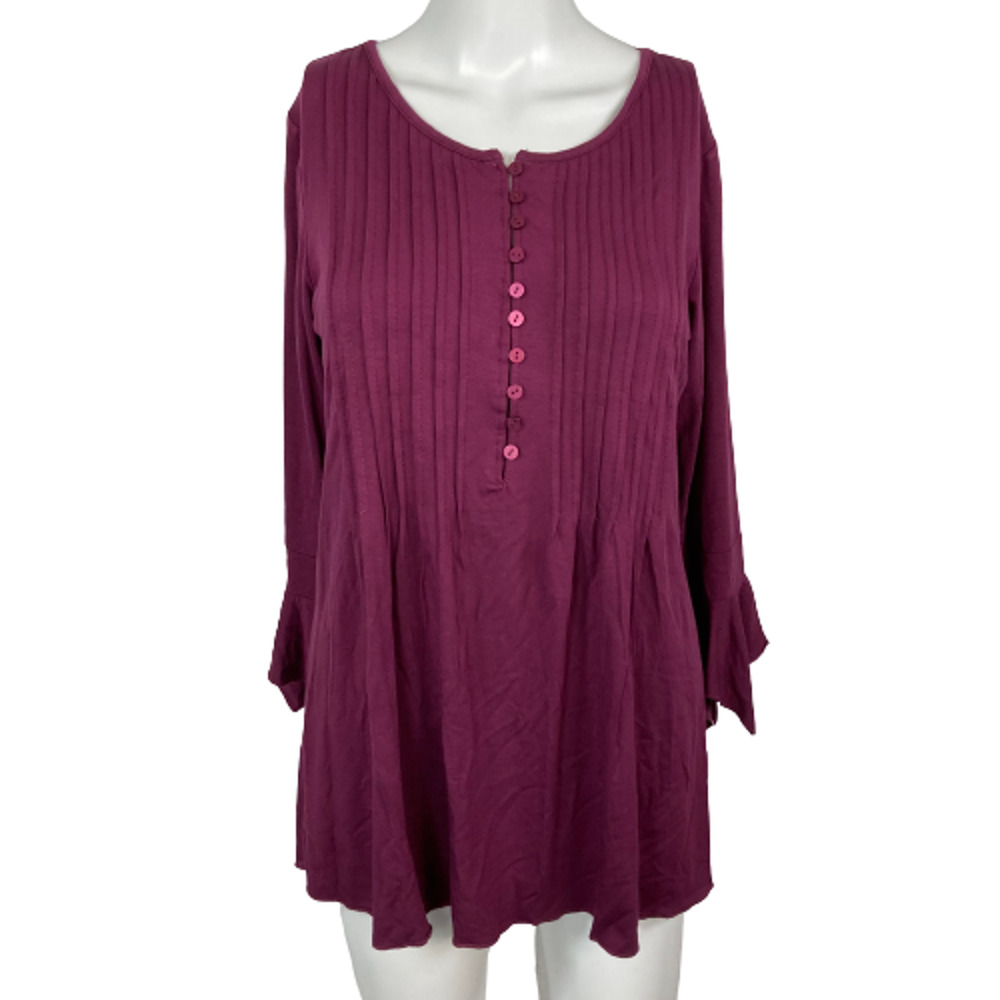 Laurie Felt Shirt Womens Sz XXS Fuschia Purple Henley Long Sleeve Blouse Stretch